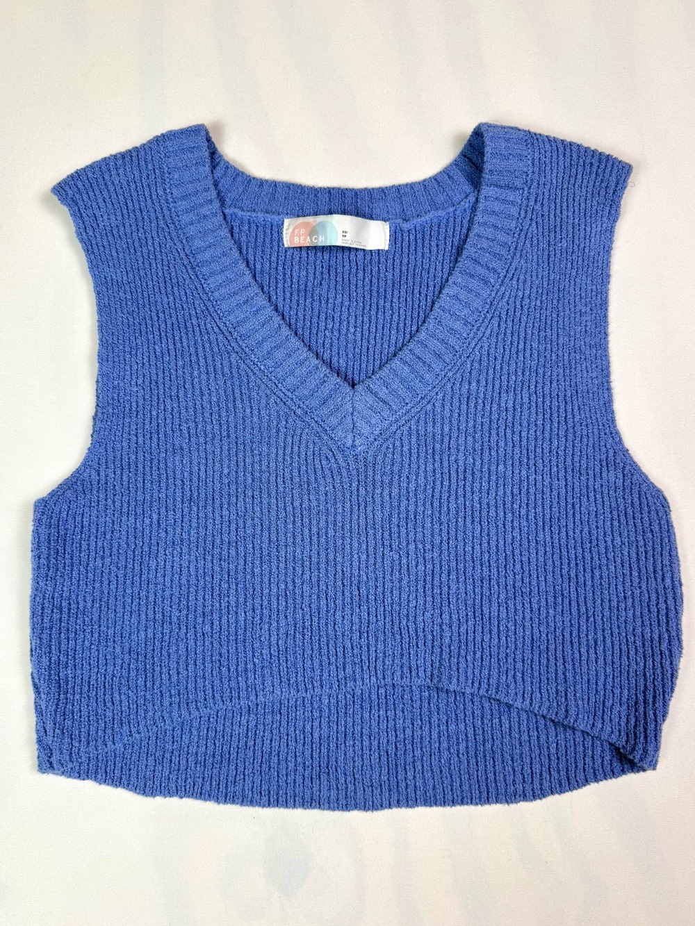 Free People FP Beach Blue V Neck Cropped Knit Sweater Vest Top XS